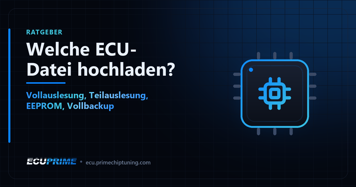 EcuPrime Blog-Titelbild: Welche ECU-Datei hochladen? — Vollauslesung, Teilauslesung, EEPROM, Vollbackup